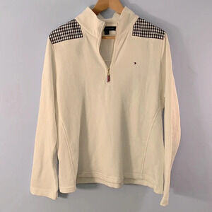 Tommy Hilfiger size xlarge womens white quarter zip pullover gingham shoulders